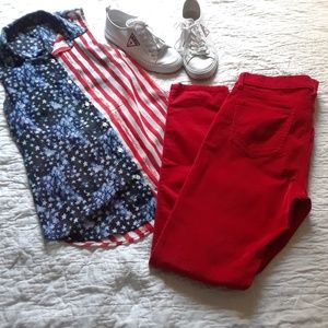 Red slim low rise pants
